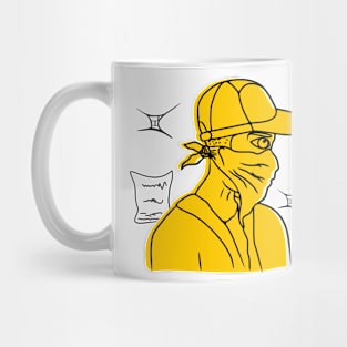 a person who covers his face Mug